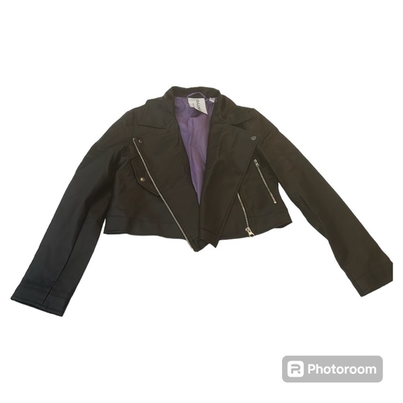 Collusion ASOS black faux leather cropped jacket biker motto - Picture 1 of 14
